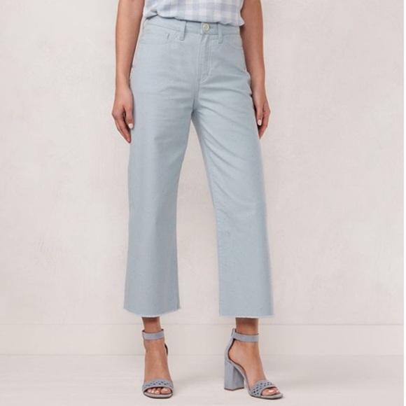 Lauren Conrad | Wide Leg Ankle Light Blue Pants Speckled Women’s Raw Hem Size 18 - Picture 14 of 14